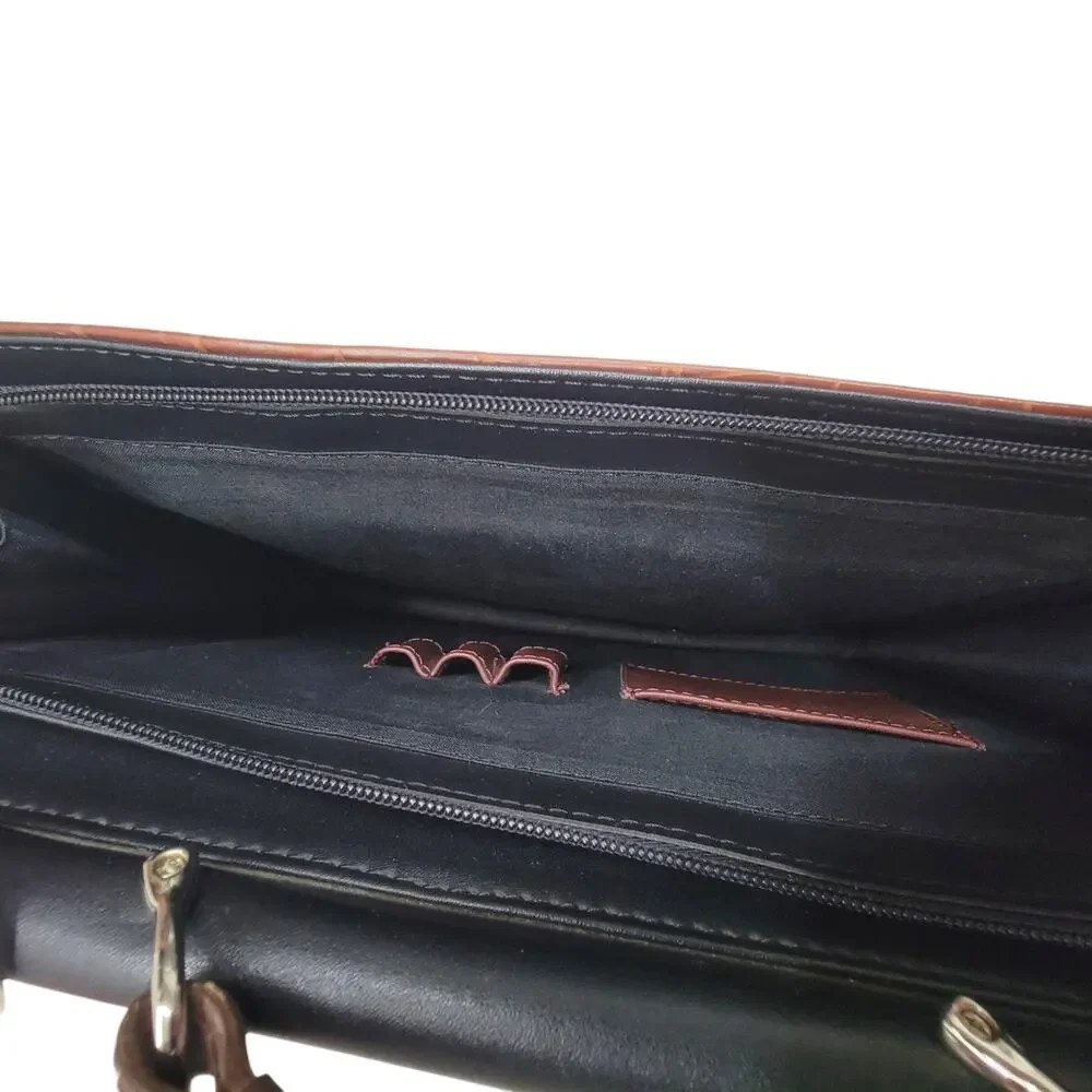 Western Faux Croc Briefcase Laptop Bag Heart Concho Black Brown Organizer